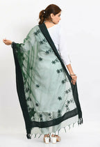 Mominos Fashion Moeza Women's Orgenza All Over Chikan Work Bottle Green Dupatta - Distacart