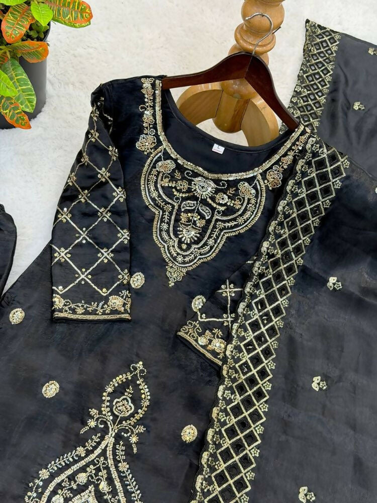 Teeya Creation Black Color Gimmychu Silk Embroidery Work Wedding Wear Salwar Suit - Distacart