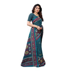 Printed Jute Silk Green Saree