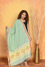 Very Much Indian Handloom Pure Cotton Paithani Dupatta - Sea Green