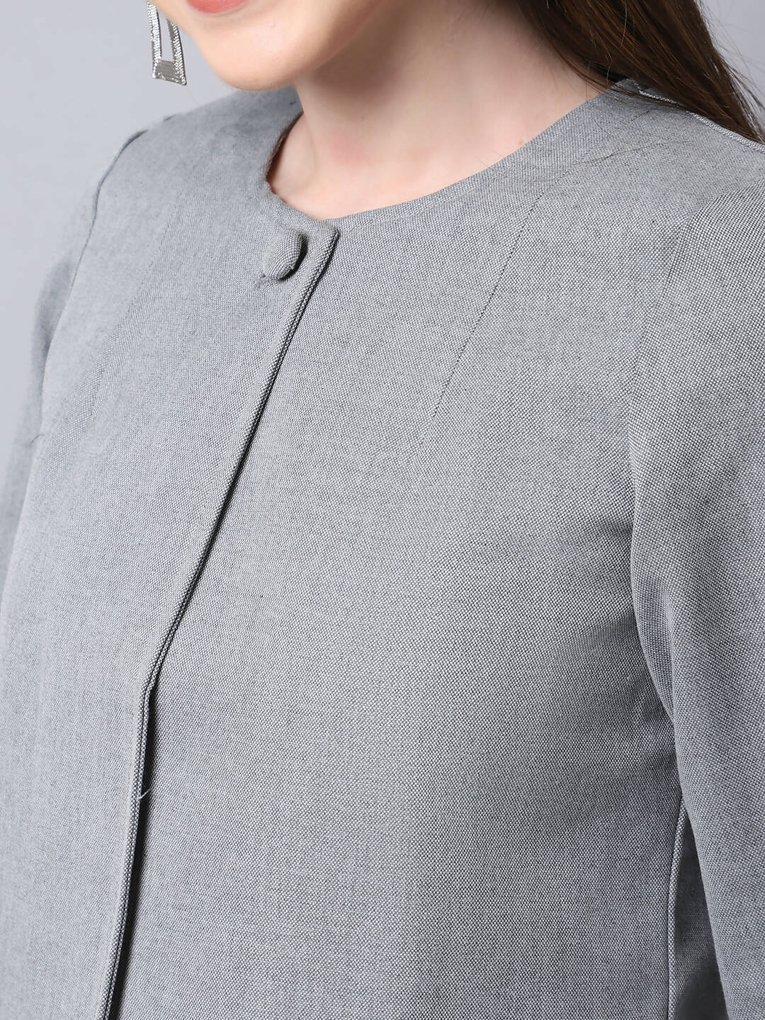 Even Apparels Grey Polywool Open Front Statement Women's Jacket