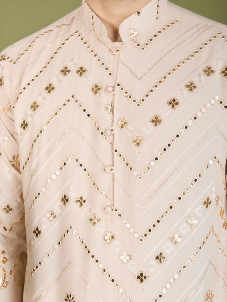 Vastranavya Ivory Exclusive Festival Wear Pure Viscose Rayon Embroidered Sequence Work Kurta