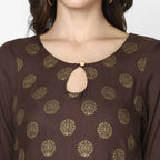 Cheera Hand Block Print Brown & Skin Color Straight Kurta With Palazzo (MAAI-081K)