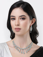 NVR Women Silver Plated & Turquoise Cz Stone Handcrafted Jewellery Set