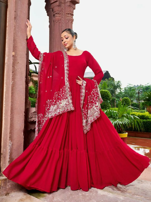 Joban Fashion Red Readymade Kurta Set With Sequence embroidery Work - Distacart