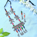 Mominos Fashion Johar Kamal Oxidised Silver-Plated Meenakari Multi Long Necklace Set For Women - Distacart