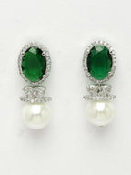 NVR Women's Silver-Plated Green American Diamond Studded Handcrafted Jewellery Set