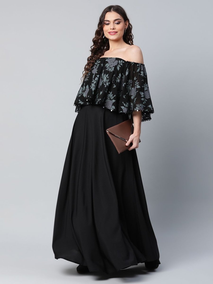 Ahalyaa Women Crepe Printed Black Dress - Distacart