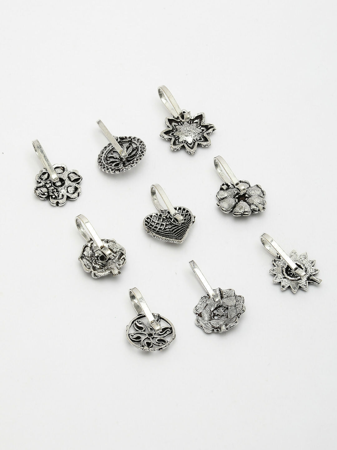 NVR Women's Set of 9 Silver-Plated German Silver Nose Pins