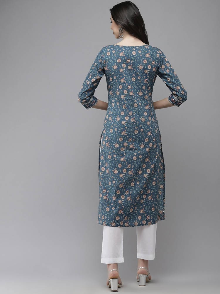 Yufta Women Blue And White Kurta with Trouser Set