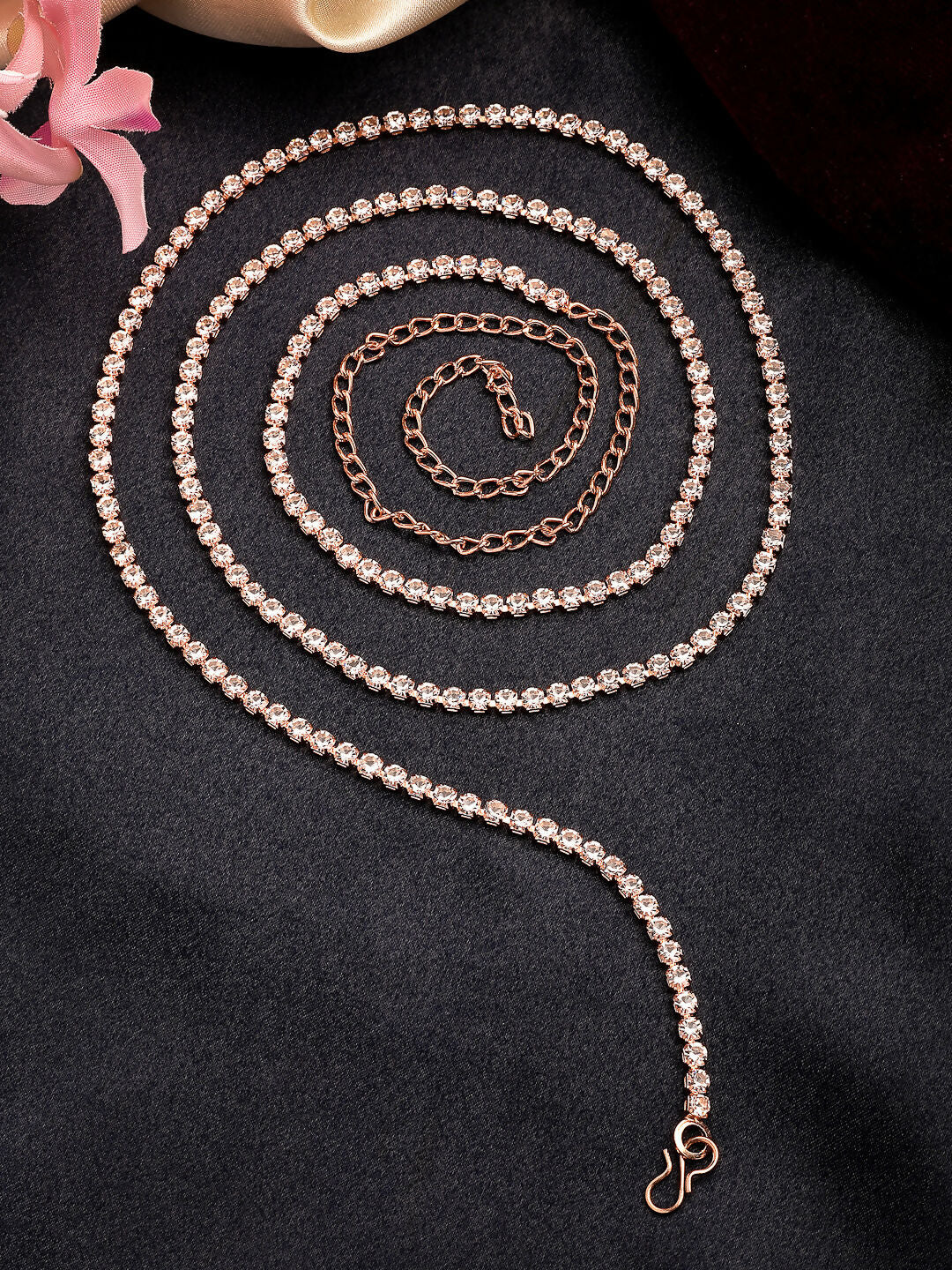 NVR Women's Rose Gold-Polished AD-Studded Kamarbandh Waist Chain