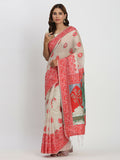 Shree Shyam Fashion Linen Cotton Cream & Red Saree - Distacart