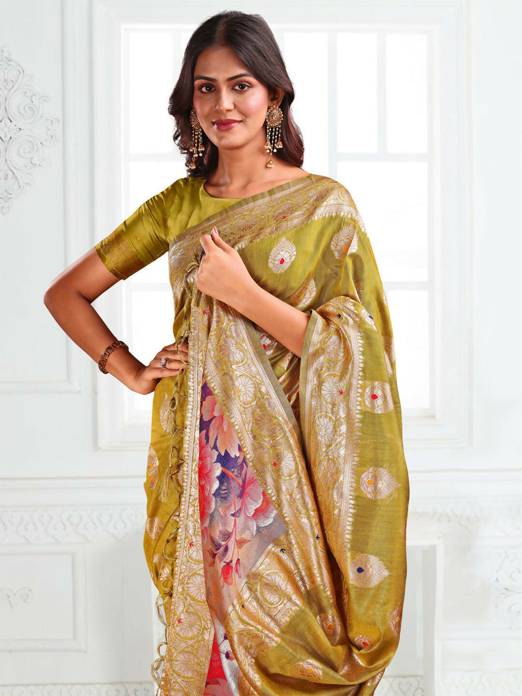 Shree Shyam Fashion Linen Cotton Mhendi Green Saree - Distacart