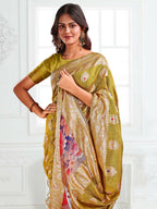 Shree Shyam Fashion Linen Cotton Mhendi Green Saree - Distacart