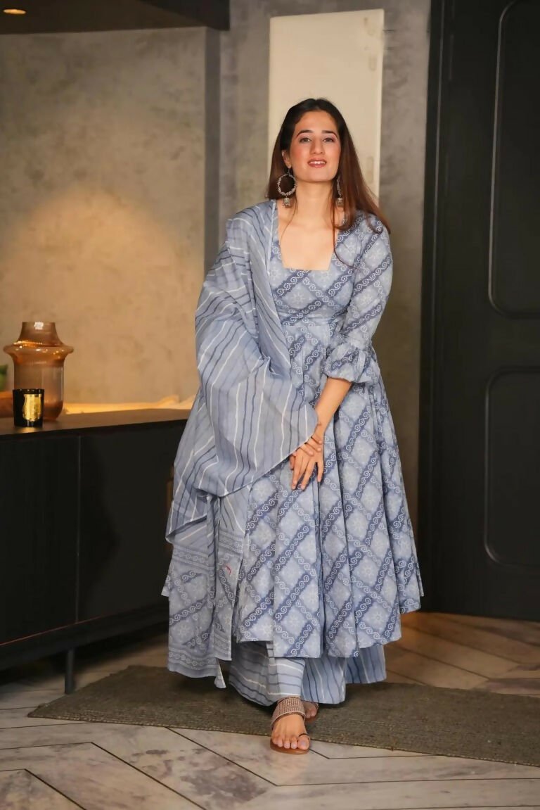 Aayaa Designer Printed Cotton Silk Suit - Multi Color