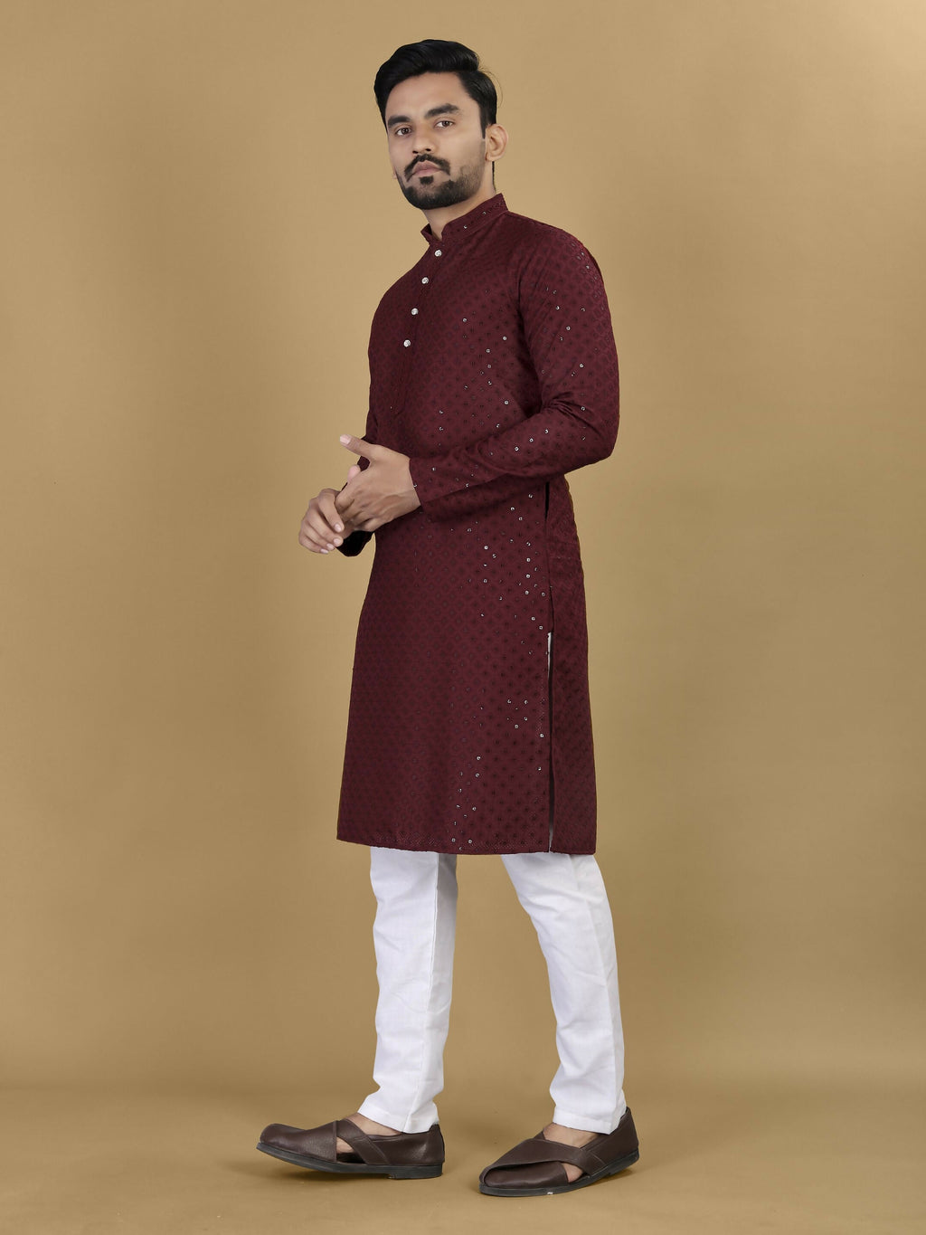 Anaita Maroon Embroidered Rayon Straight Kurta