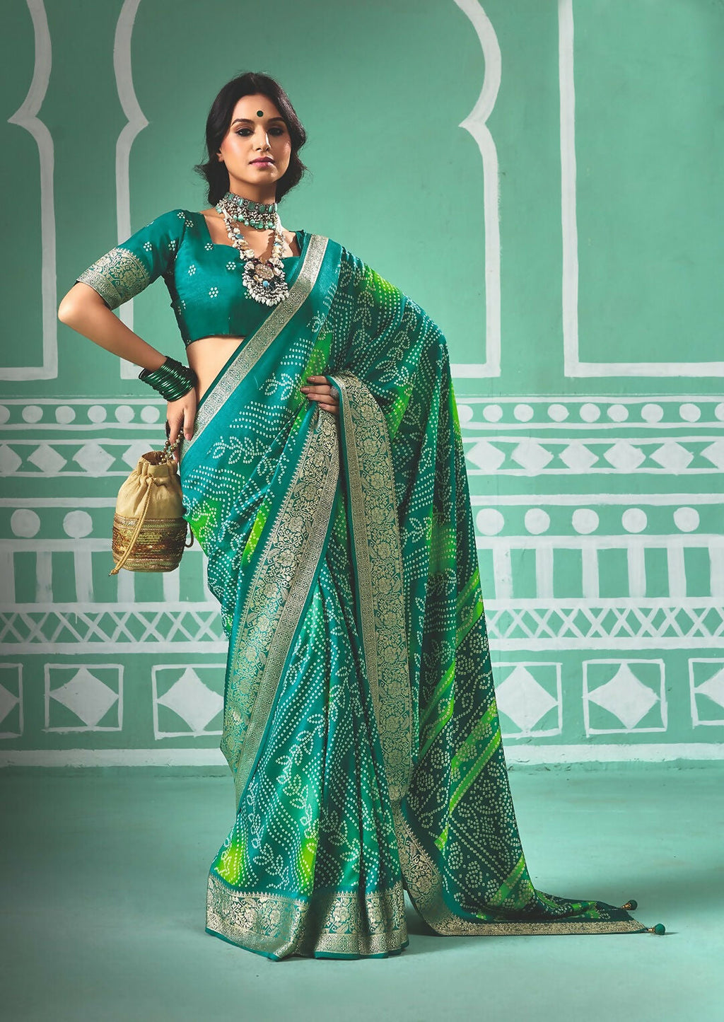 Joban Fashion Vicitra Silk Green Soft Fabric With Digital Print Saree