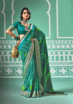 Joban Fashion Vicitra Silk Green Soft Fabric With Digital Print Saree