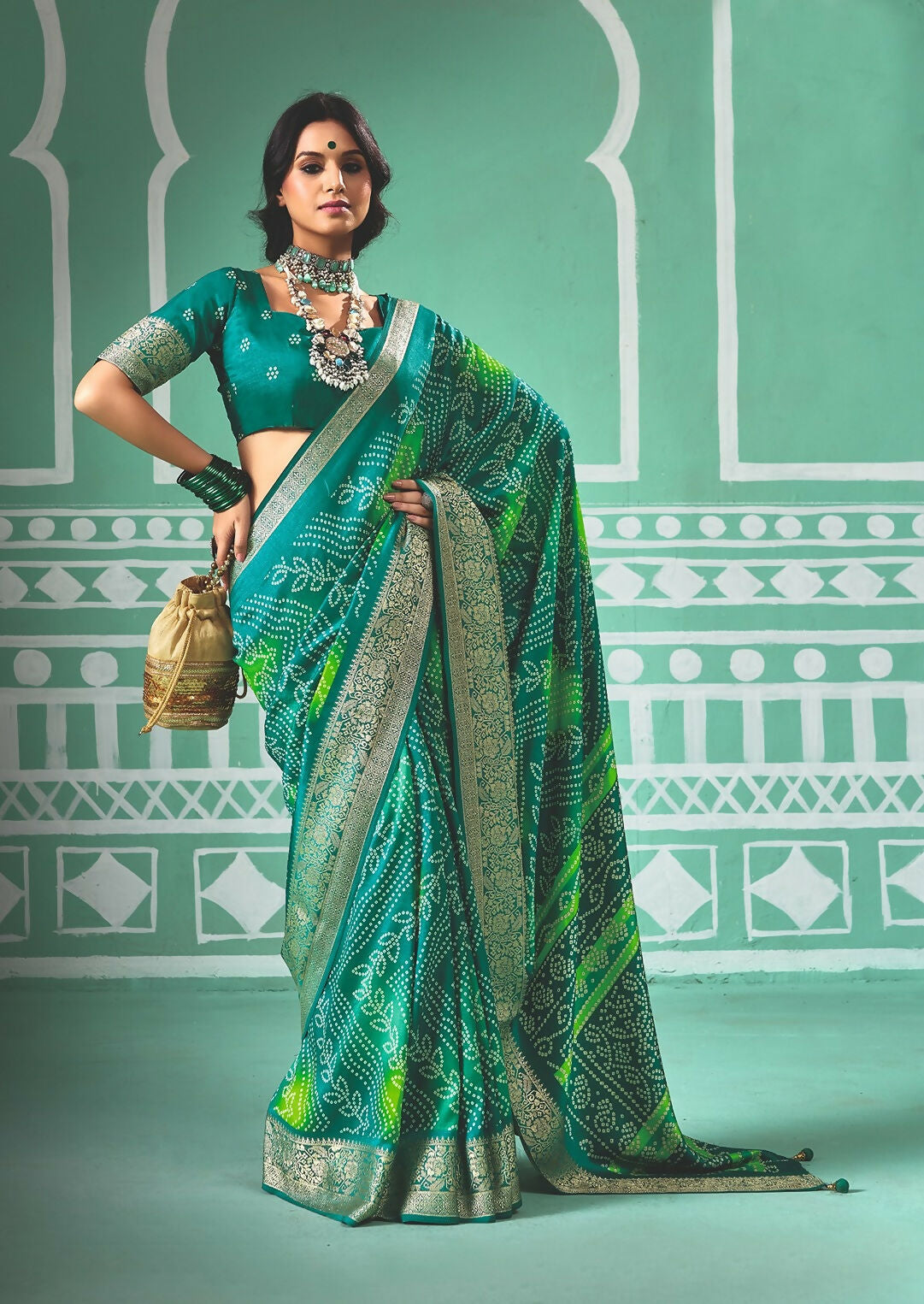 Joban Fashion Vicitra Silk Green Soft Fabric With Digital Print Saree