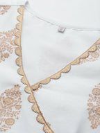 Ahalyaa Women White & Golden Ethnic Printed Tunic - Distacart