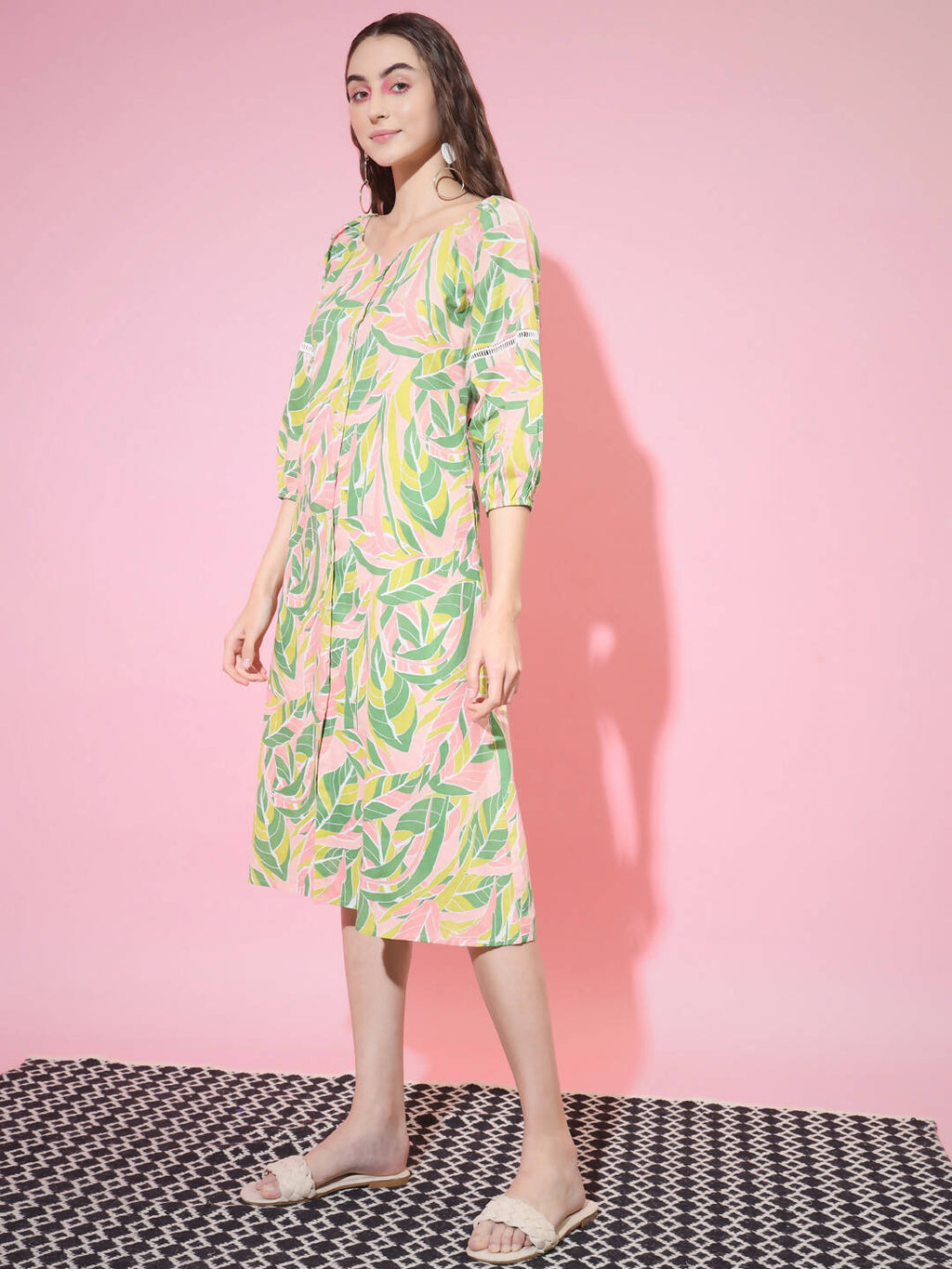 Myshka Women's Multi Abstract Printed A-Line Dress - Distacart