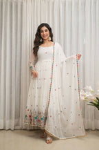 Joban Fashion White Georgette Sequence Embroidery Work Readymade Kurta Set - Distacart