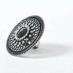 Mominos Fashion Joharkamal Oxidised Silver-Toned Adjustable Finger Ring - Distacart