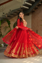 Joban Fashion Red Georgette Sequence Embroidery Work Kurta Set - Distacart
