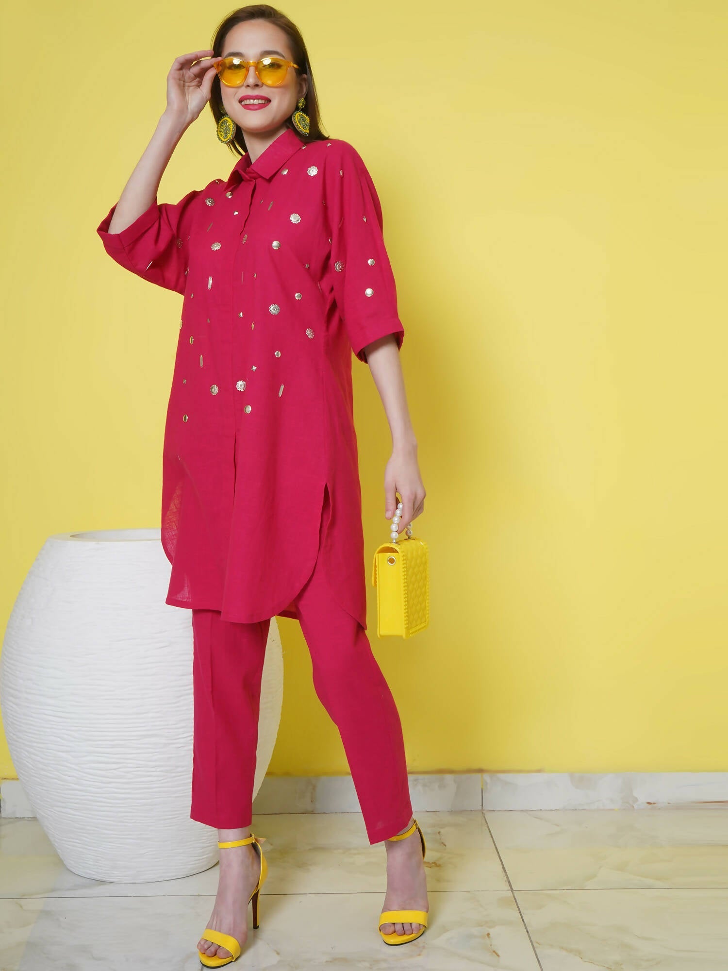 Women Republic Pink Cotton Embellished Kurta Set - Distacart