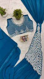 Teeya Creation Blue Color Faux Georgette Embroidery Work Party Wear Ready To Wear Saree - Distacart