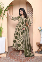 Miravan Women'S Polka Dot Printed Pure Cotton Anarkali Kurta With Dupatta - Distacart