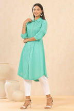Juniper Womens Blush Turquoise Cotton Slub Solid Mid Length Shirt Dress With Lace Detailing - Distacart