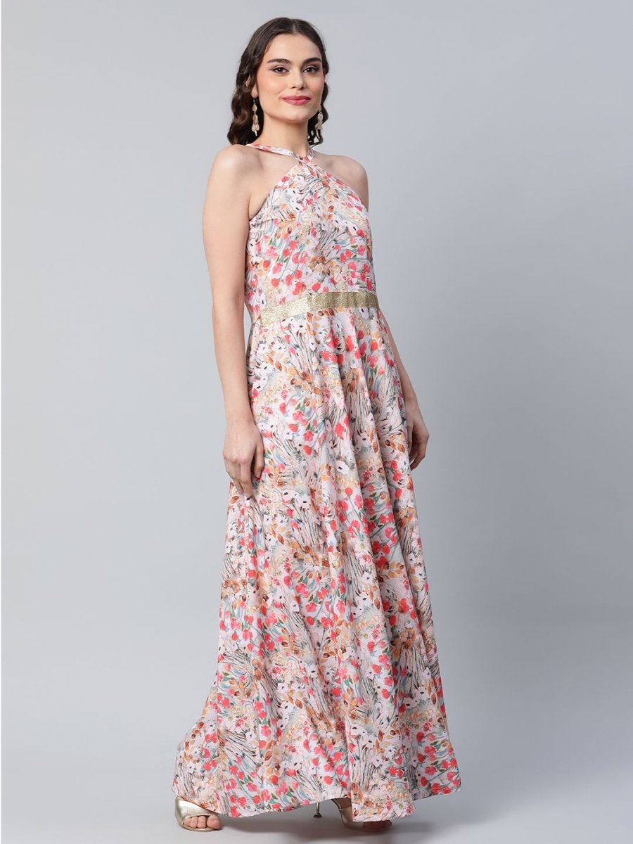 Ahalyaa Women Crepe Printed Classic White Romantic Florals Dress - Distacart