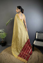 Joban Fashion Ivory Bhagalpuri Cotton Silk Stripes/Box Saree - Distacart