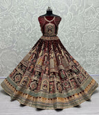 Jyoti Fashion Women's Maroon Velvet Fancy Dori & Sequins with Multi Thread Embroidered with Diamond Work Wedding Lehenga Choli
