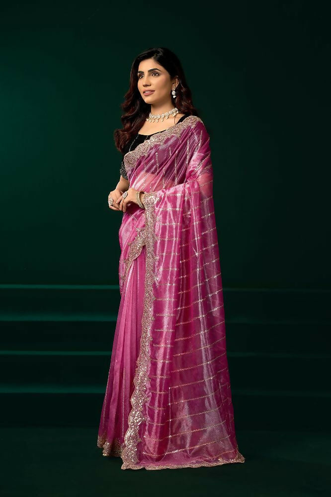 Joban Fashion Pink Net Party Wear Sarees - Distacart