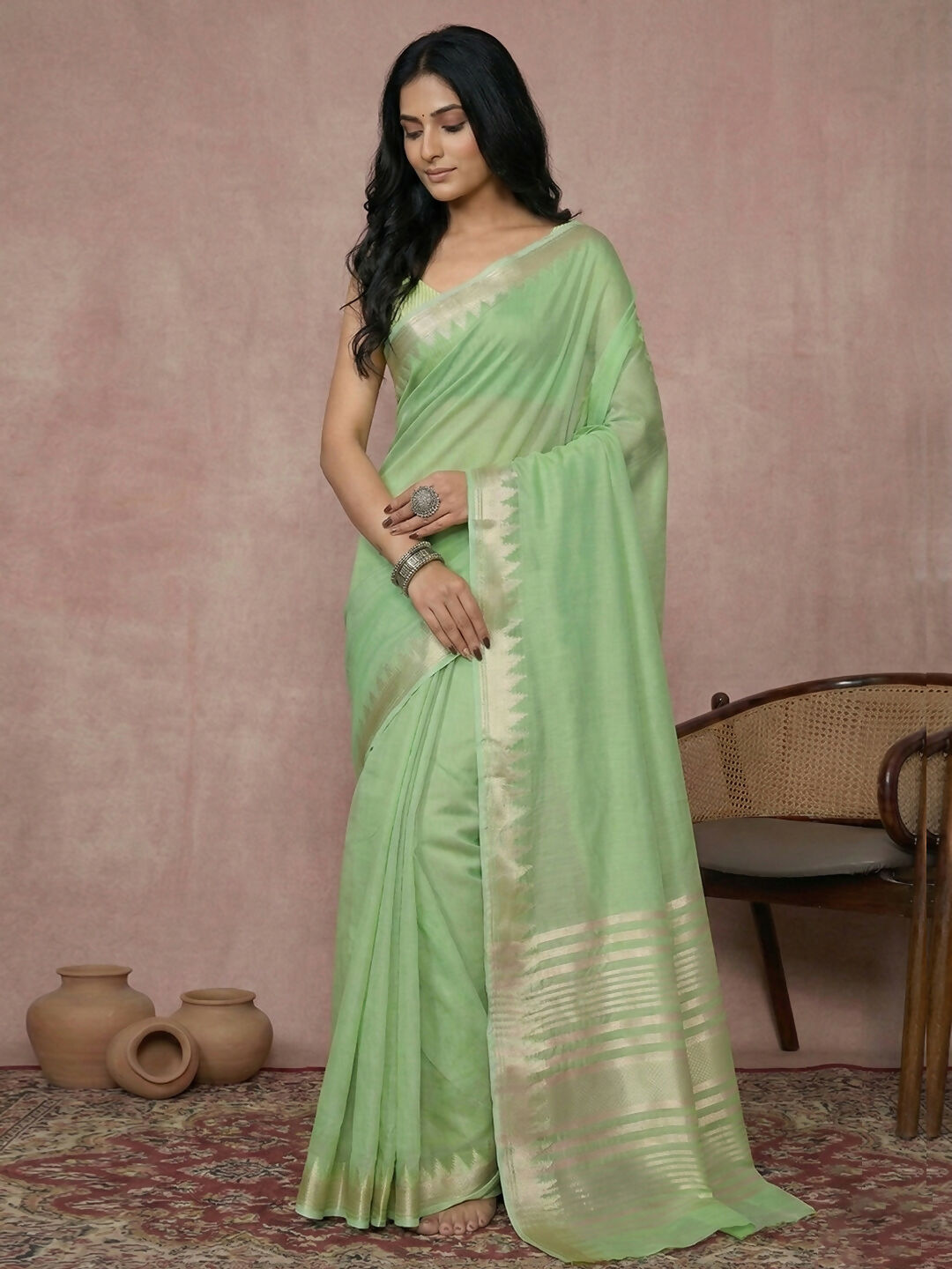 Shree Shyam Fashion Light Green Cotton Saree - Distacart