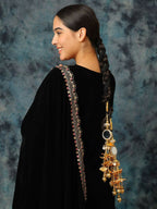 Ruby Raang Gold Gota Pati Work And Black Thread And Shells With Gold Stones Ghungroo