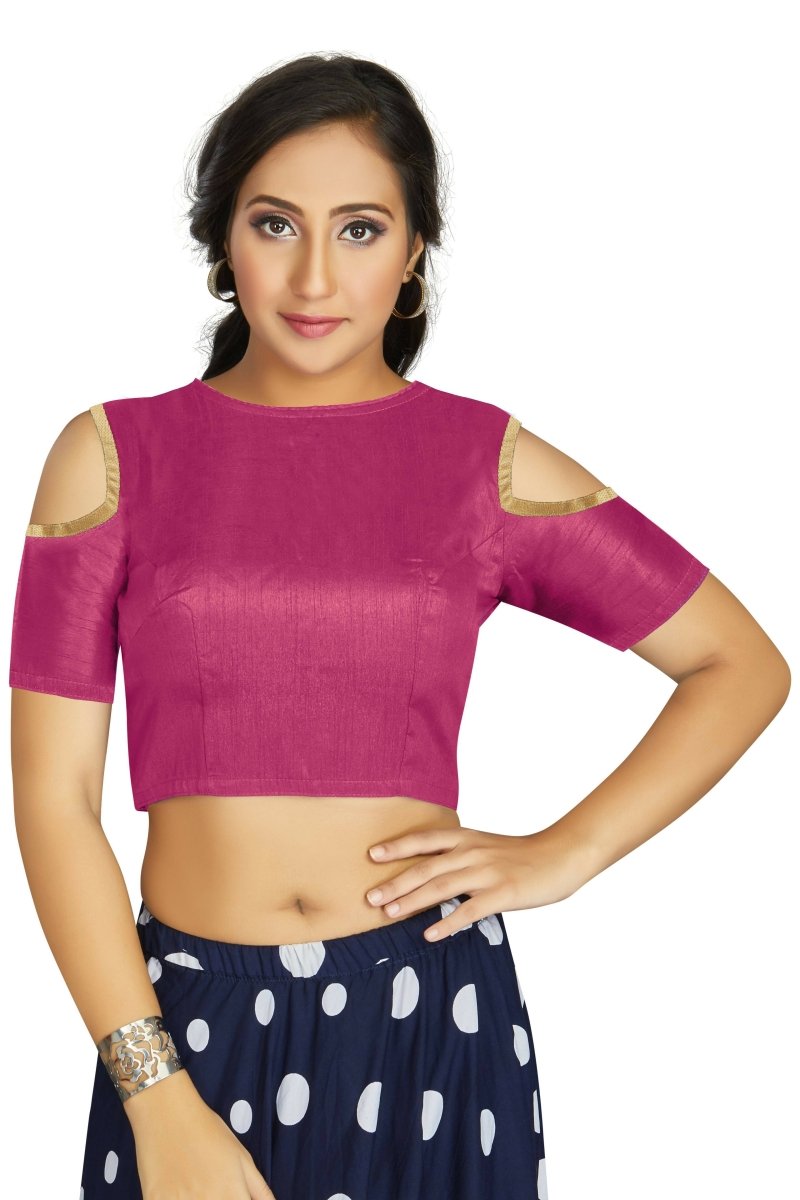 Aastha Fashion Women's Pink Art Silk Cold Shoulder Sleeve Readymade Blouse