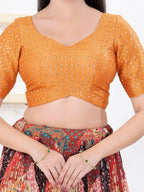 Joban Fashion Orange Tissue Elbow Sleeveless Back Open Blouse