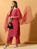 Myshka Women's Pink Embroidered Party Kurta Sets