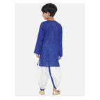 Little Bansi Boys Golden Striped Kurta and Dhoti - Royal Blue and Cream