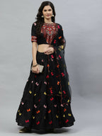Black Cotton Embroidered Work Lehenga Choli with Dupatta - Jivika