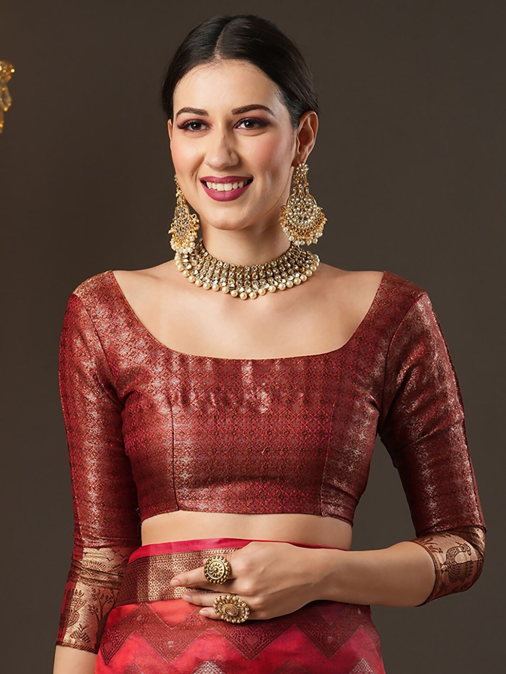 Saree Mall Pink & Gold-Toned Woven Design Zari Silk Blend Bagru Sarees - Distacart