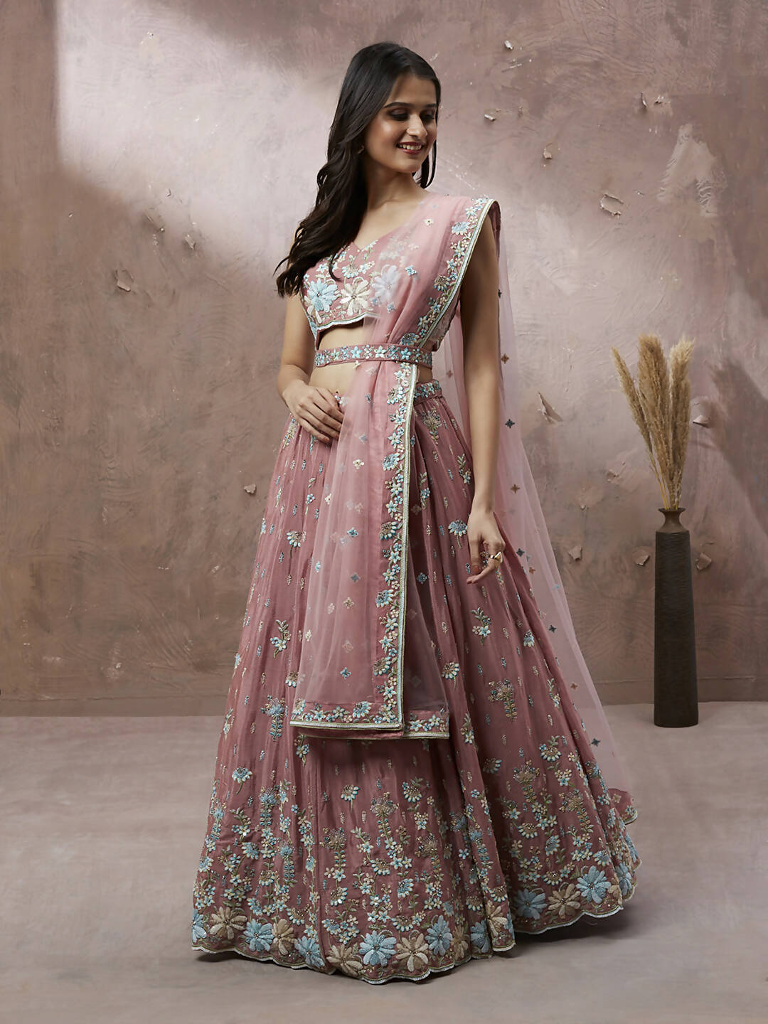 House of Panchhi Coral Pure Georgette Sequins with heavy Zarkan embroidery Lehenga choli & Dupatta