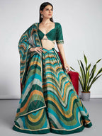 House of Panchhi Green Organza Siroski Stone Work Leheriya Print Lehenga Choli & Dupatta