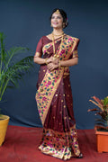 Jyoti Fashion Women's Brown Paithani Silk Zari Woven Saree with Blouse