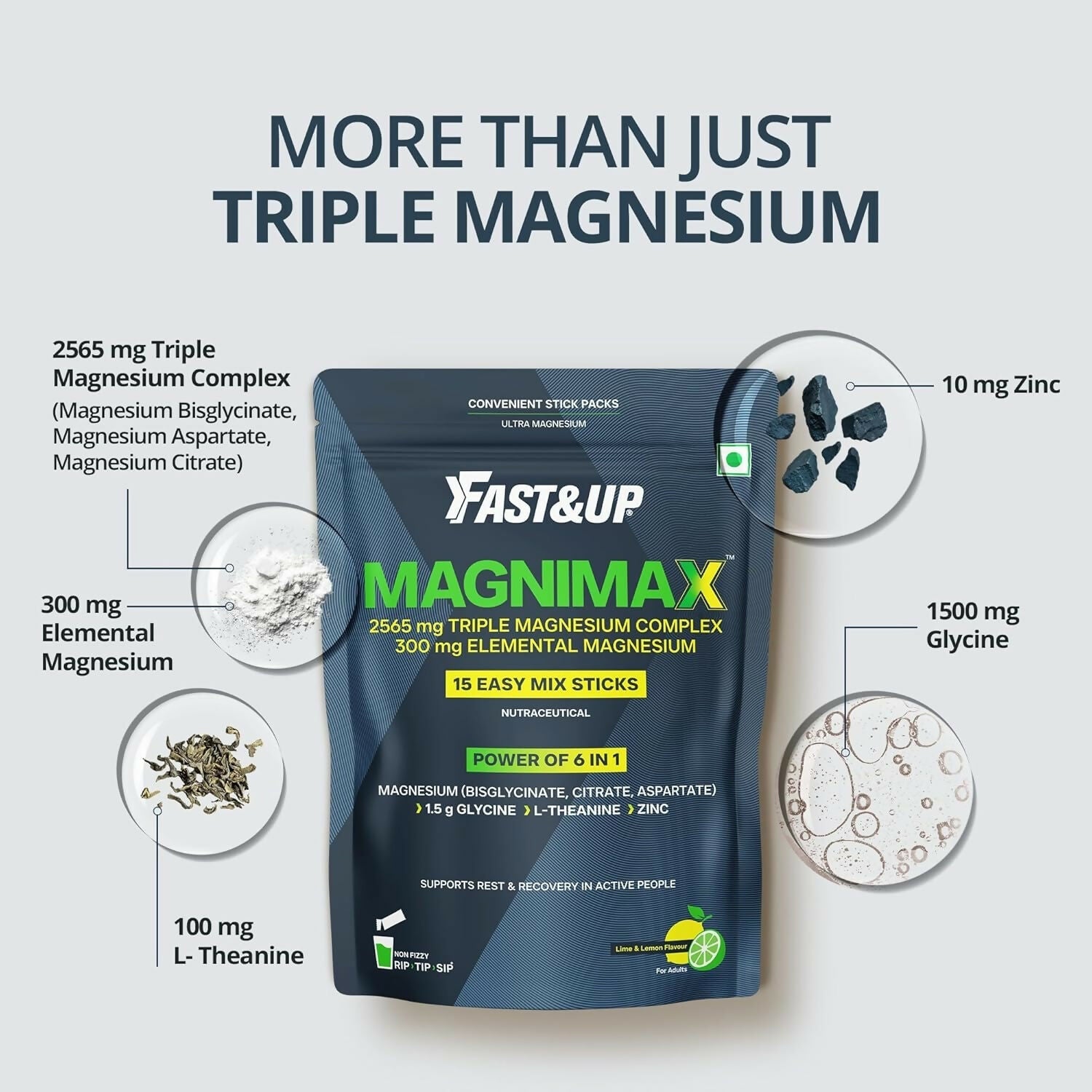 Fast&Up Magnimax - Triple Magnesium Bisglycinate, Citrate, Aspartate - Lime & Lemon Flavour