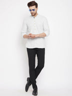 Even Apparels Cream Acrylic Short Men's Kurta With Band Collar - Distacart