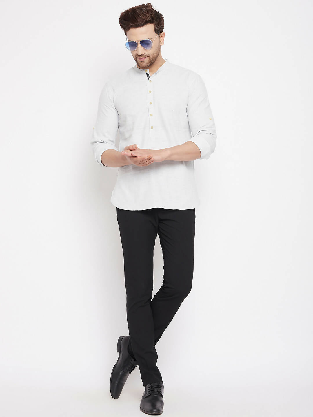 Even Apparels Cream Acrylic Short Men's Kurta With Band Collar - Distacart